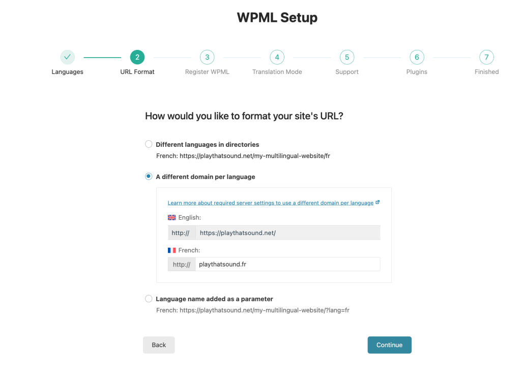 Formatting your site’s URL in the WPML setup wizard