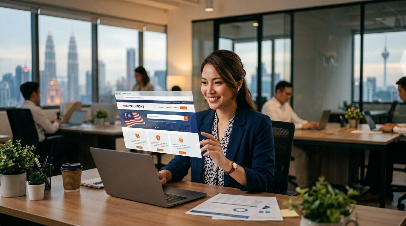 Business owner looking at laptop